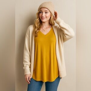 Like Love Mustard Gold Tunic Top 1X Rayon Blend V Neck 3/4 Sleeve